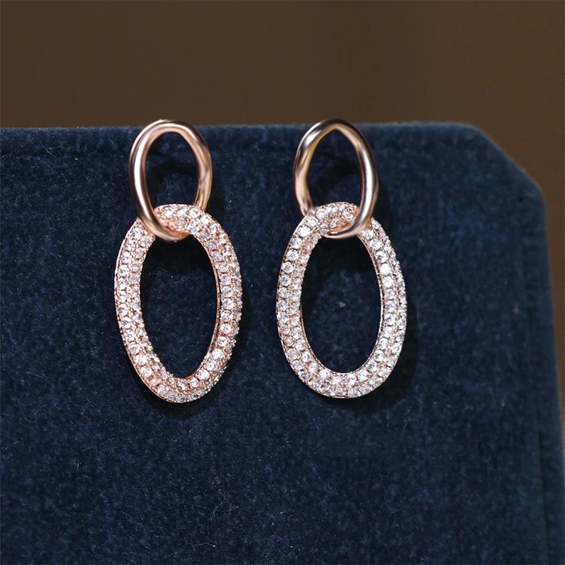 Двойные кольца Huitan Interlock Design Drop Earrings Brilliant Fashion Novel Jewelry для свадебной вечеринки Великолепные женские аксессуары