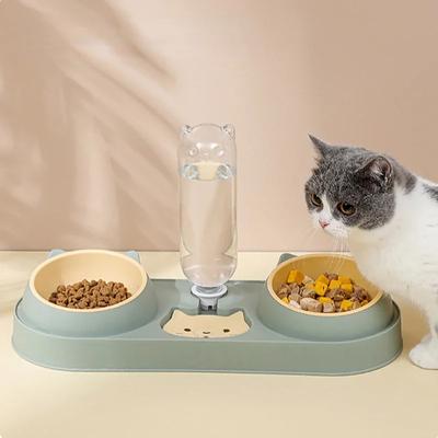 Двойные миски для собак и кошек с диспенсером для воды, наклонные миски для корма для домашних животных, легко отсоединяемые миски для влажной и сухой еды