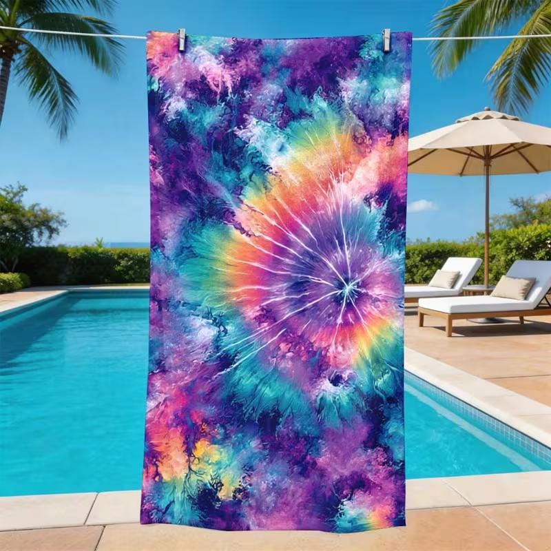 Vibrant Rainbow Spiral Tie Dye Print Beach Towel Quick Dry Sandproof Bohemian Towel Hippie Style Beach Pool Travel Yoga Towel