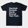 Мужская черная футболка с принтом Squints & Smalls & Ham & Benny & Yeah Yeah. Футболка из хлопка с принтом на бумаге без резки