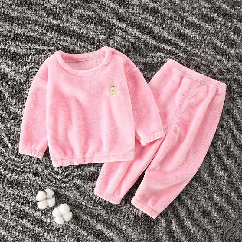 Фланелевый домашний костюм для мальчиков 2024: Пижамы из кораллового флиса для маленьких девочек, осенне-зимняя одежда для сна с длинными рукавами для младенцев