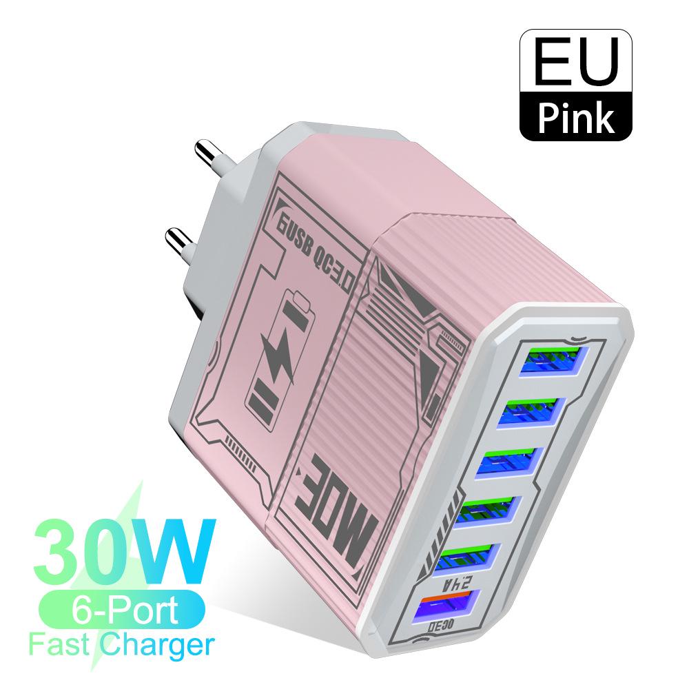 30 Вт 6-портовый USB-адаптер для быстрой зарядки QC3.0 - вилки EU, US, UK, AU