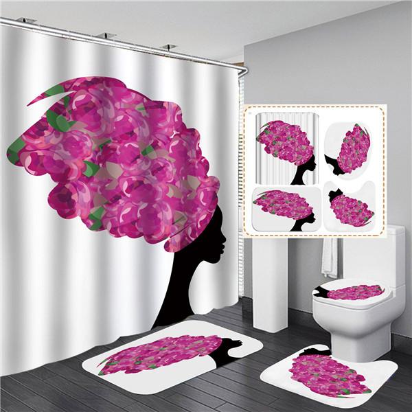 Элегантный черный афроамериканский женский комплект занавесок для душа с принтом, 4 шт., полный комплект, водонепроницаемые шторы для ванной комнаты, противоскользящие коврики для ванной, ковры, коврики