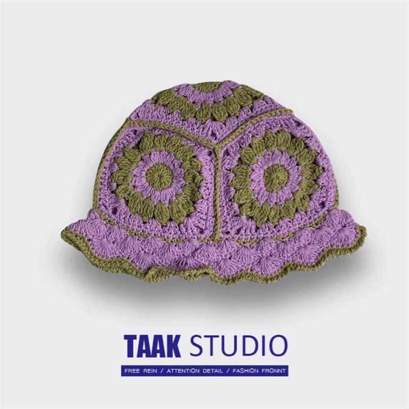 Hyunya wind полая вязаная шерстяная шапка-ведро женская универсальная милая девочка большая голова тонкая шапка-ведро прилив