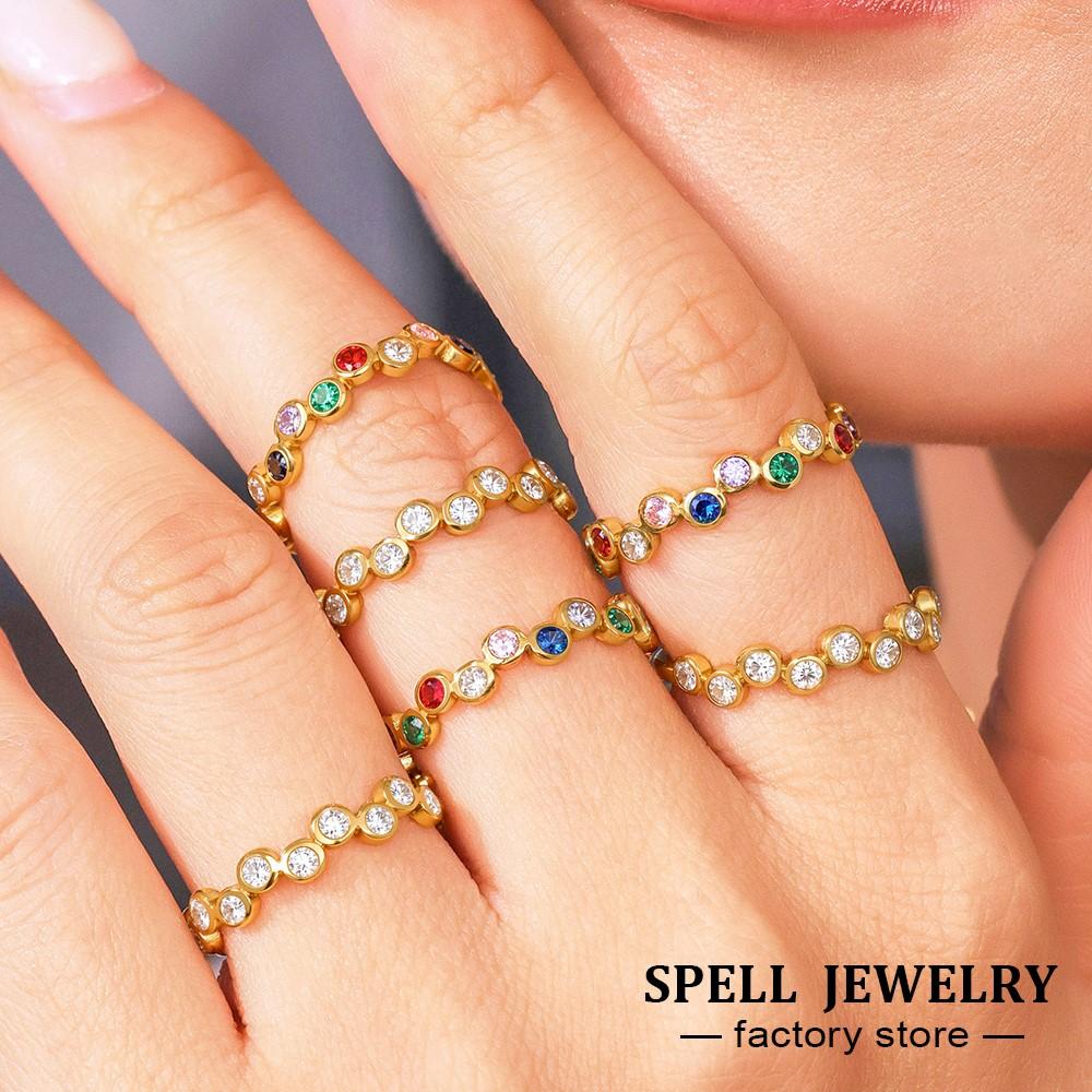 Бохо кольца из нержавеющей стали с покрытием 18 карат золотом, водостойкие, не тускнеющие, с инкрустацией разноцветными цирконами, регулируемое кольцо для женщин