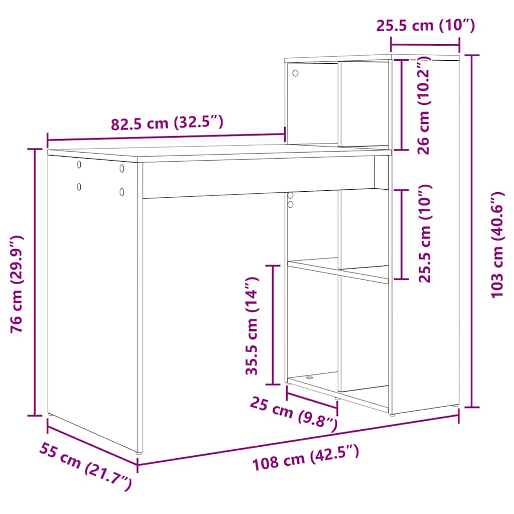 Desk with Shelf Black Oak Effect 108 x 55 x 103.5 cm
