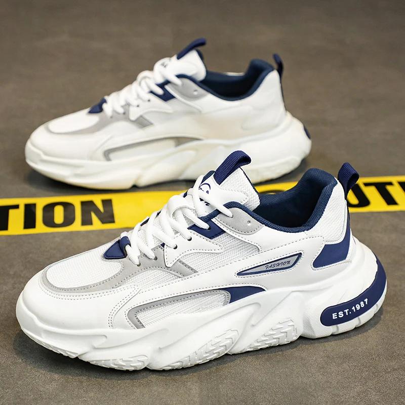 Модные мужские кроссовки 2024 года, новые трендовые сетчатые повседневные спортивные туфли на шнуровке с увеличенной мягкой подошвой и толстой подошвой, универсальные громоздкие кроссовки