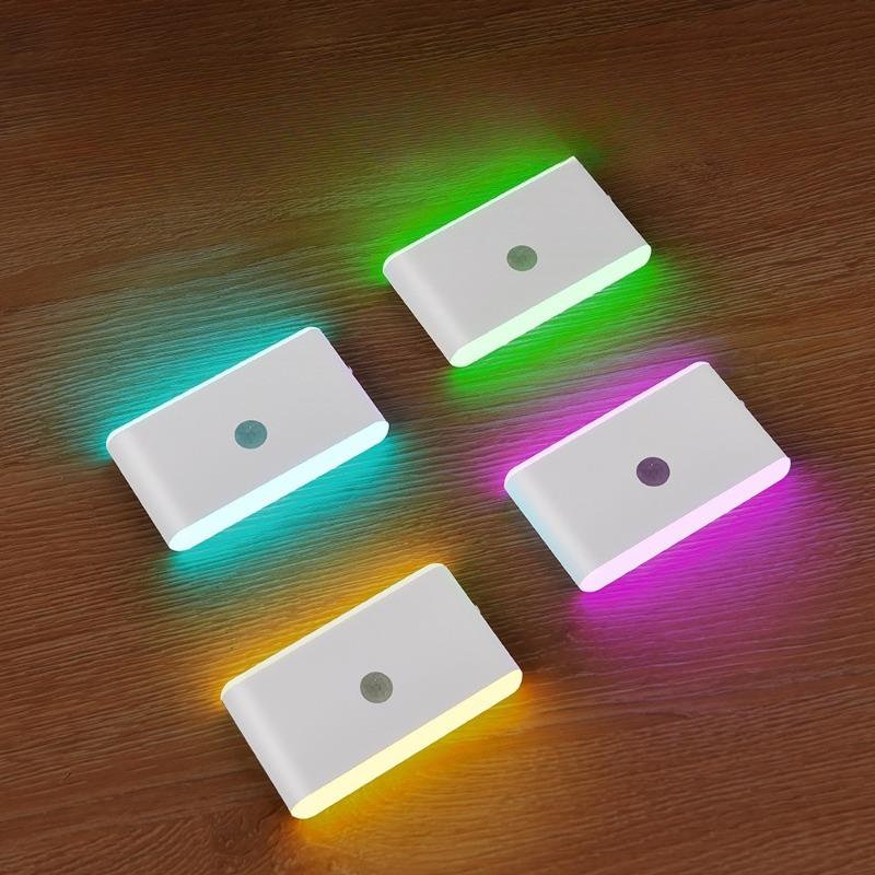 1 шт. USB-перезаряжаемый светодиодный светильник с датчиком движения, настенный RGB-ночник для коридора, кладовки, кухни, домашнего декора