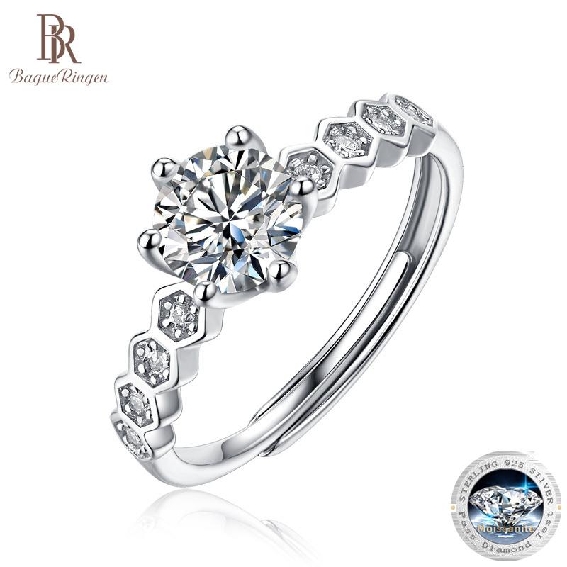 Bague Ringen Silver S925 Set With 0.5ct/1ct/2ct/3ct Mossant Nine Stars Honeycomb Theme Female Adjustable Ring Jewelry