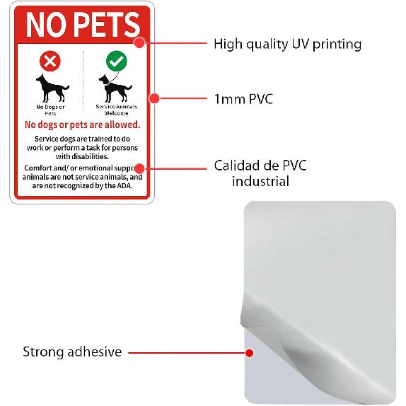 4 Pack No Pets Allowed Except Service Animals Sign Sticker, 5" x 7" Self-Adhesive Weatherproof No Dogs Allowed Decals –Service Animals Only Sign