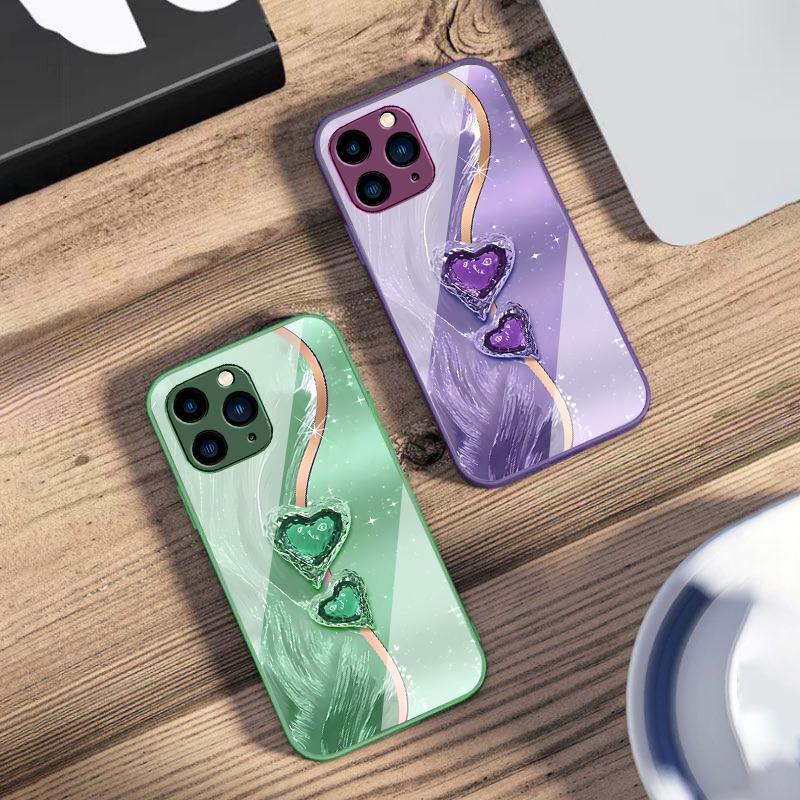 Янтарный Двойная Любовь Для iPhone 16 Pro Max 15 Pro 14 13 12 Mini 11 XS Max XR 7 8 Plu SE 2022 Чехол для телефона из закаленного стекла