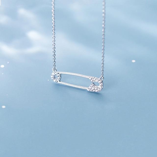 Настоящее 925 стерлингового серебра английская булавка ожерелье для женщин кубический цирконий булавка ожерелья подвески ювелирные изделия