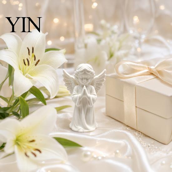 Stable Wide Base Angel Decoration 3D Printed Praying Statue, Elegant Matte White Cherub Figurine with Detailed Drop Resistant Odor Free Decor