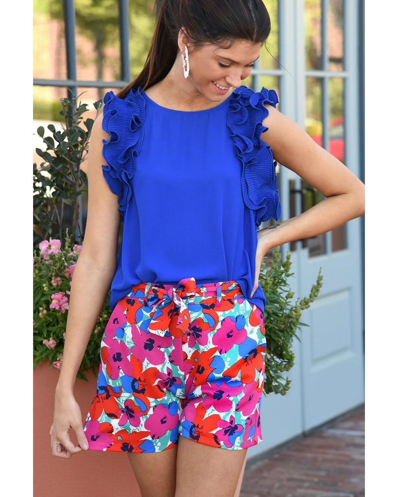 Azura Exchange Belted Floral Print Shorts