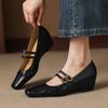 New Four-season Wear Women's Sheepskin Low-top Shoes Leather Wedge Heel Buckle Lazy Shoes Women's Casual Round Head Women's Single Shoes
