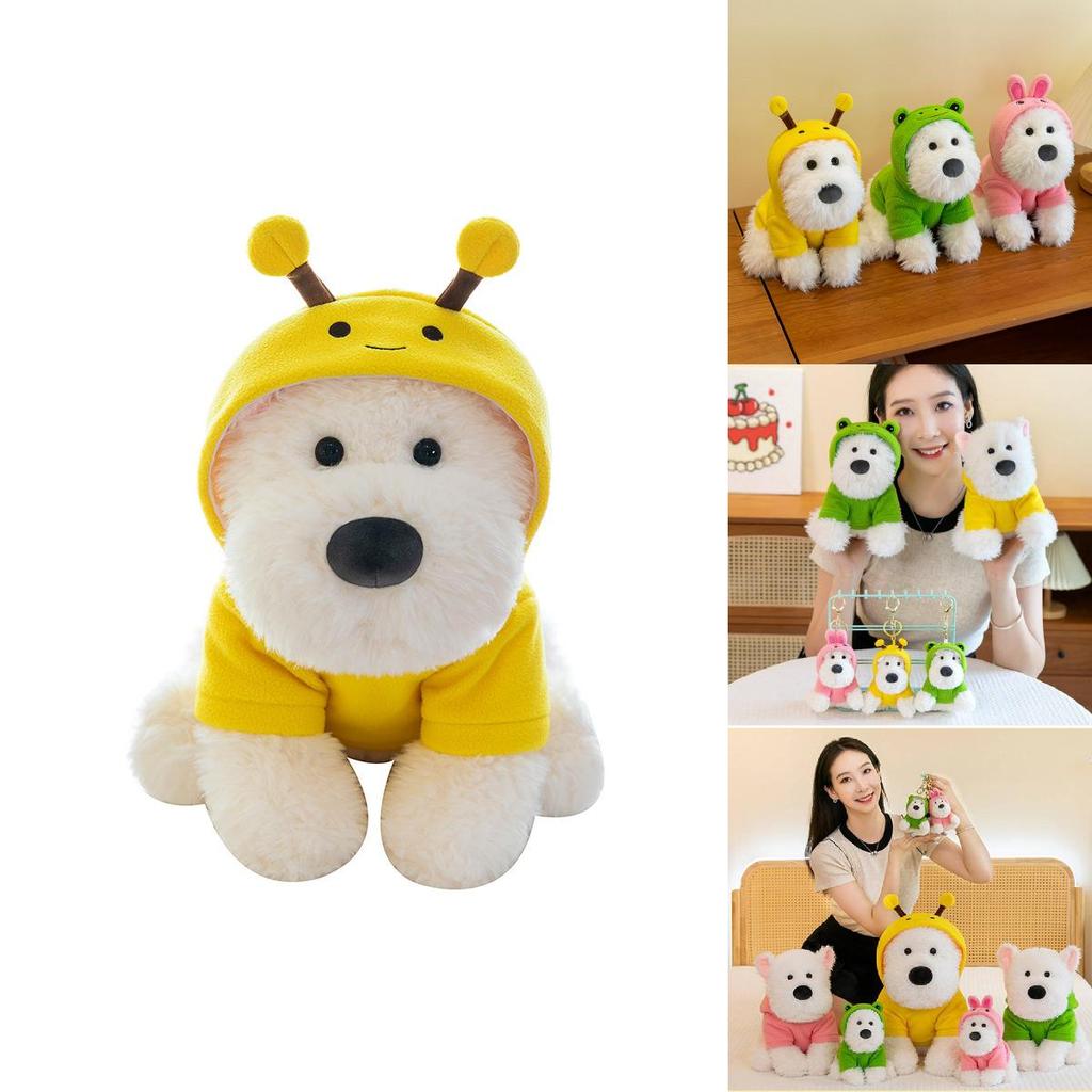 Adorable Plush Highland White Terrier Dog Toy Soft And Cuddly With Bee And Frog Outfits For Kids
