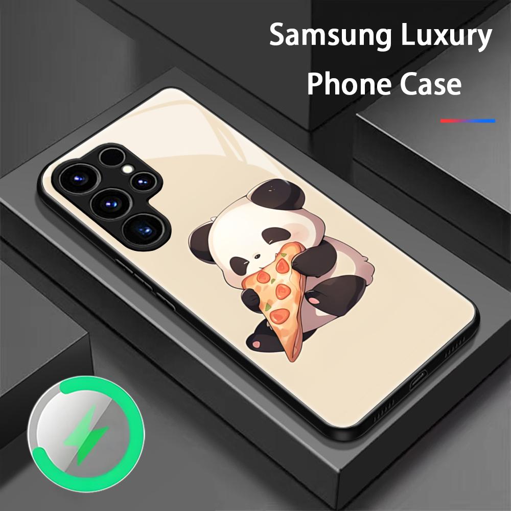 Популярный Милый Чехол-Картинка Панда для Samsung S25 S24 S23 S22 S21 S20 Plus Ultra Note20 Стеклянный Магнитный Чехол