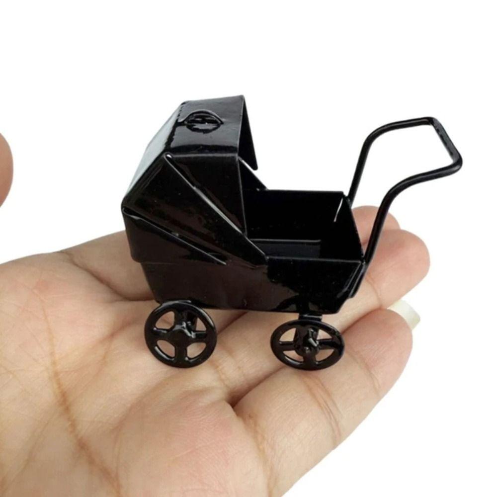 Realistic Mini Bassinet Stroller Wrought Iron Baby Stroller Model Doll Pram Toys Kids Pretend Play
