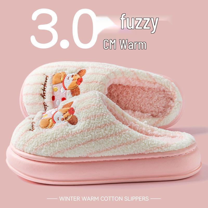 Women's Fleece-Lined Thick-Soled Cotton Slippers - Non-Slip, Warm, Soft-Soled for Autumn/Winter 2025