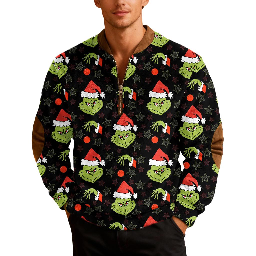Мужские рождественские толстовки на молнии, рождественские пуловеры с воротником-стойкой