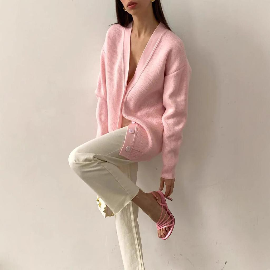 Single-breasted Knitted Cardigan Jacket Loose Long-sleeved Warm Top