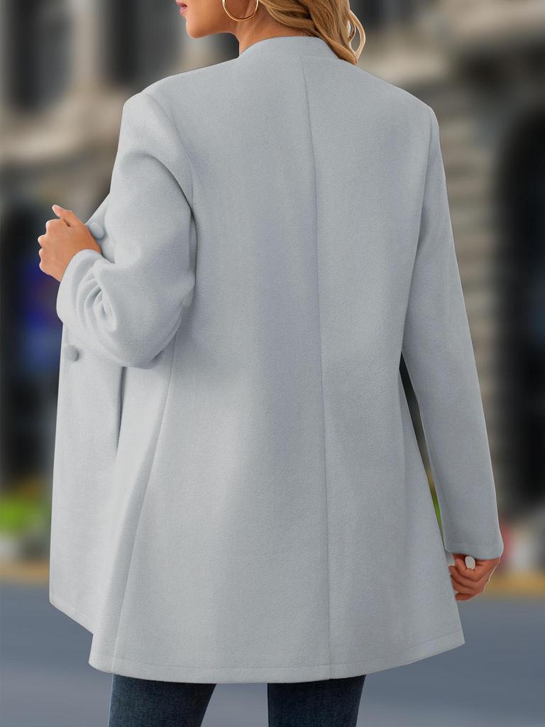 Европейское женское повседневное шерстяное пальто большого размера 2025 года с воротником-стойкой, средней длины - Осенне-зимняя коллекция