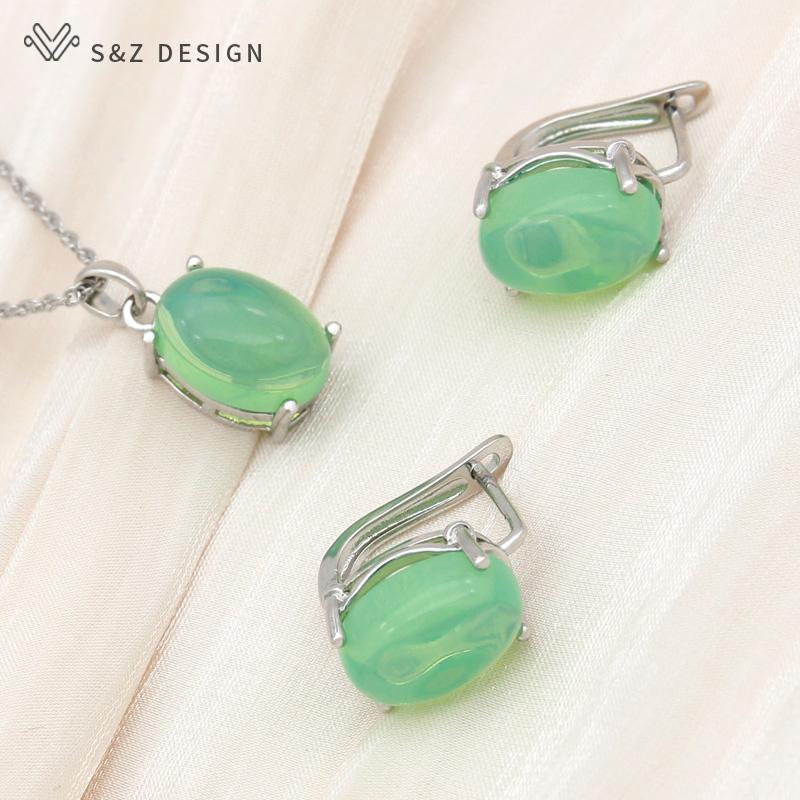 Fashion Egg Shape Oval Drop Earrings Jewelry Sets For Women Wedding Rose Gold Color Classic Pendant Necklace