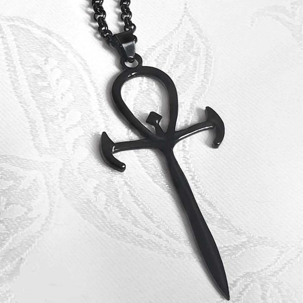Gothic Sword Pendant Necklace, Winged Cross, Vampire Bat Wings, Unisex Statement Necklace
