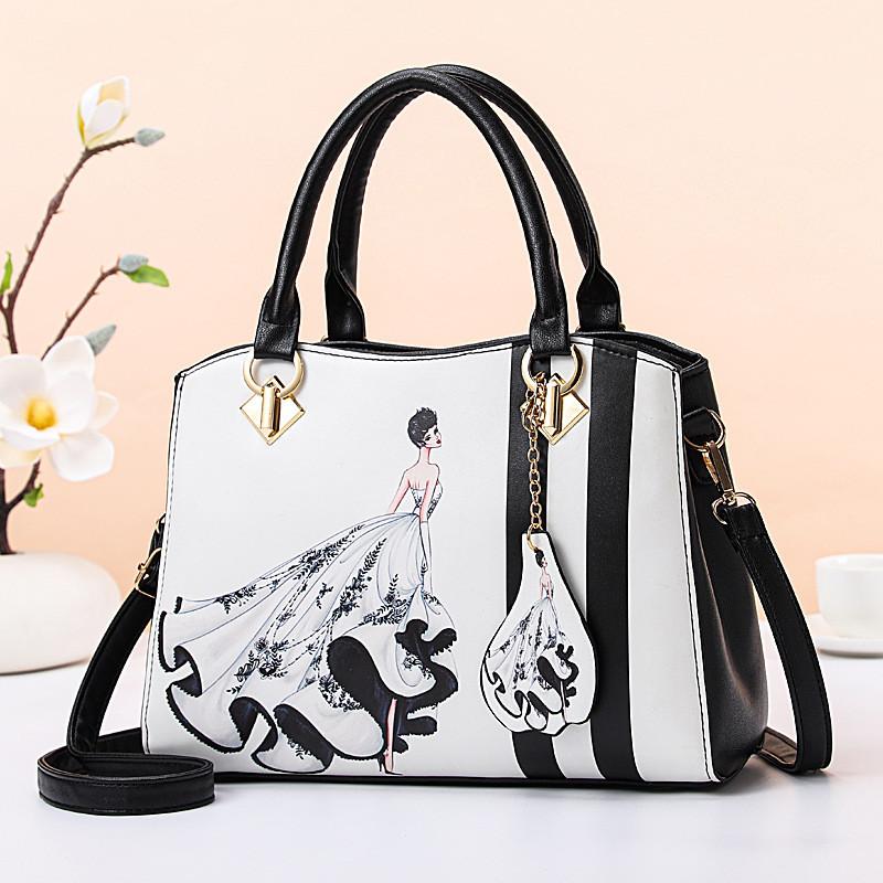 Stylish Floral Print Women's Shoulder Bag Versatile Handbag And Crossbody Purse In Black And Wine Red