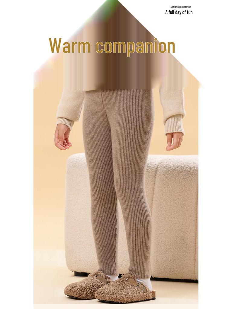 100% Pure Wool Girls' Leggings - Warm Autumn/Winter Pants, Solid Color Korean Style