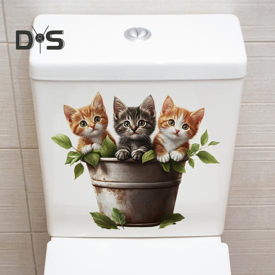 Наклейка на крышку унитаза с изображением кошек, самоклеящаяся водонепроницаемая наклейка на сиденье унитаза, отклеивающаяся и приклеивающаяся наклейка с изображением котят для ванной комнаты, стены, окна спальни