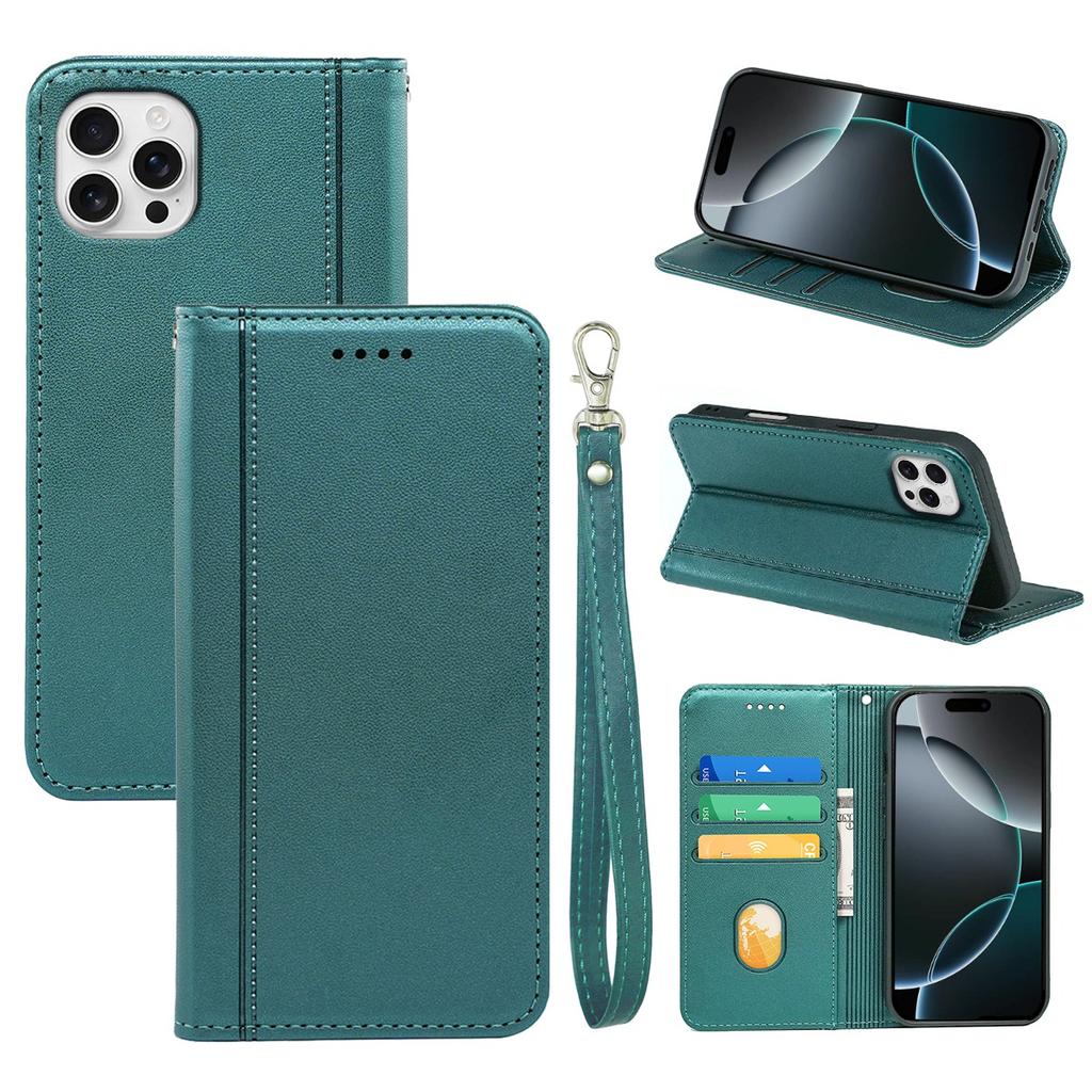 HX01 For iPhone 16 Pro Max Wallet Case Magnetic Closing PU Leather Phone Cover