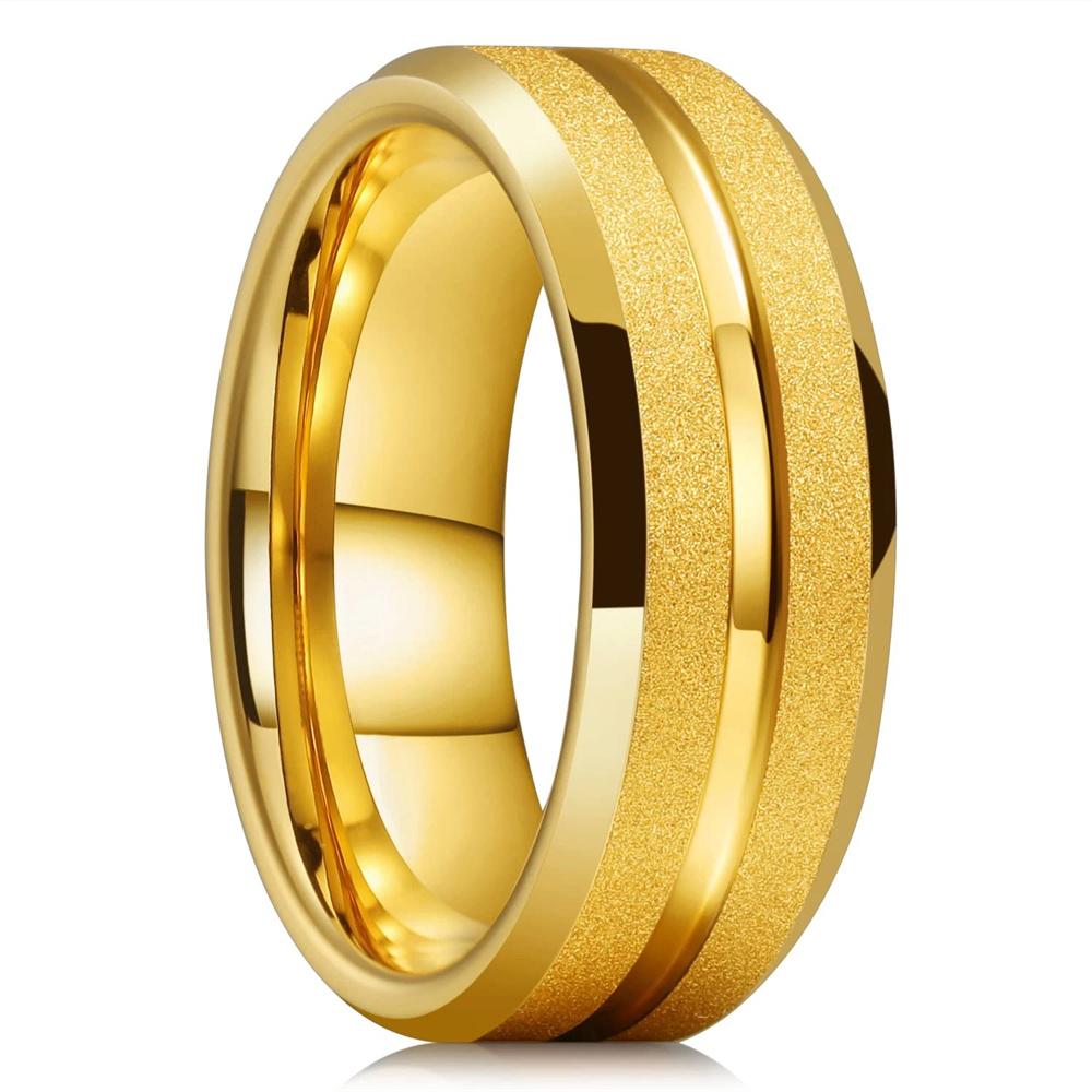 Трендовые мужские кольца из матовой нержавеющей стали 8 мм, золотистого цвета, с брашированной канавкой и скошенными краями, обручальные кольца для мужчин, свадебные украшения