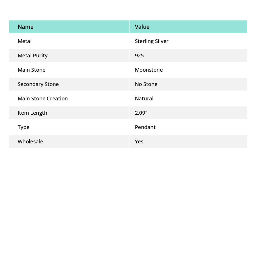 Natural Rainbow Moonstone Gemstone 925 Sterling Silver Pendant 2.09" W8O54