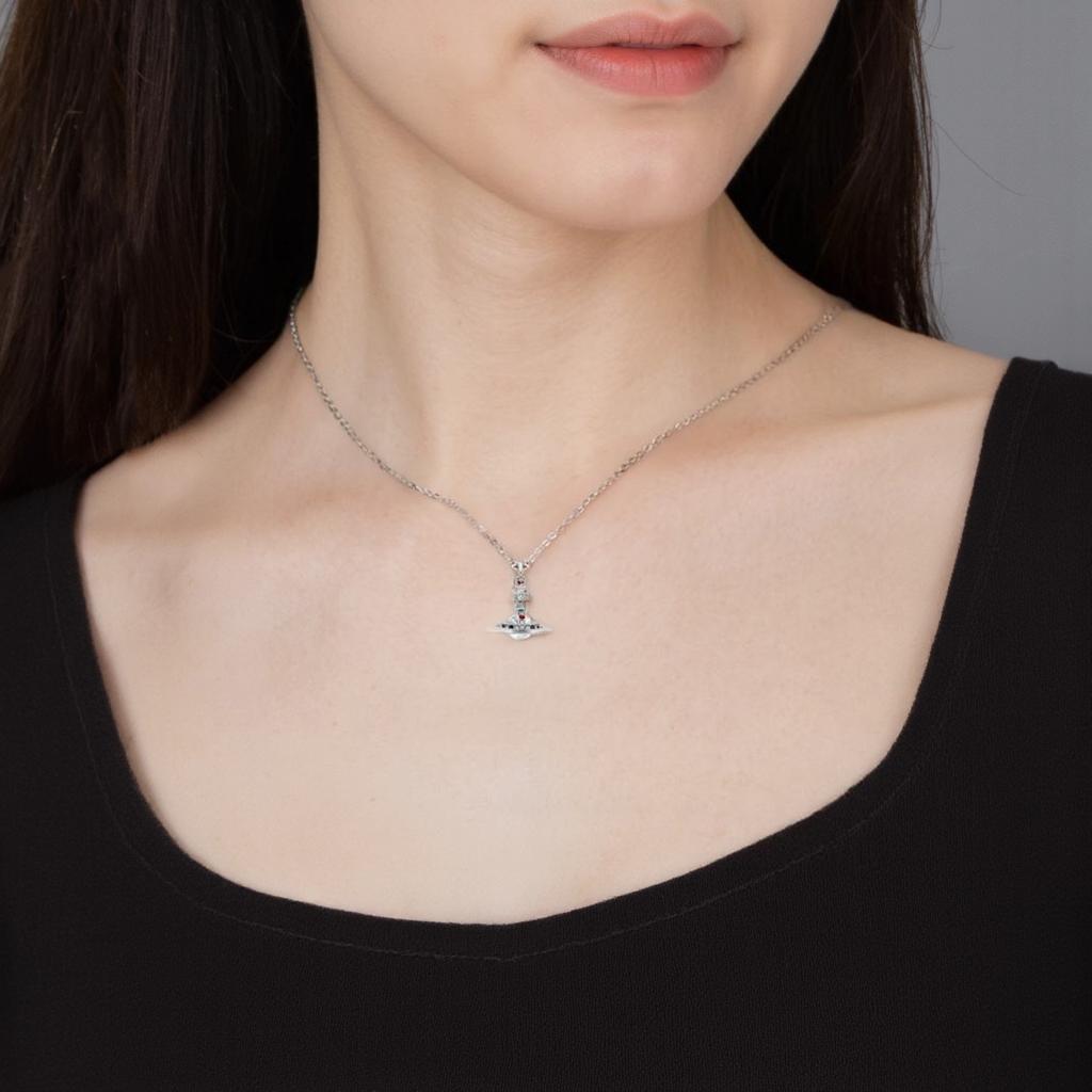 Vivienne Westwood Engraved Saturn Design Brass Necklace Men necklace Silver 8050889136323