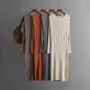 Осень-зима Ленивый ветер Свободный свитер с круглым вырезом Платье Женское Длинный рукав Трикотаж Широкая спина Открытые платья