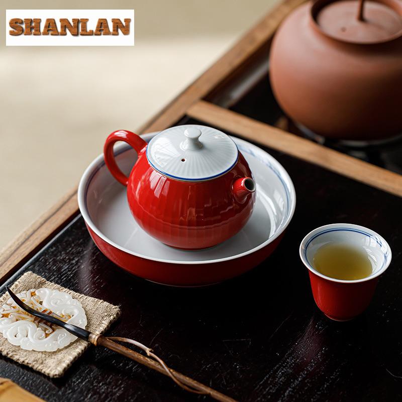 150ml Red Glaze Hand-painted Double-line Teapot Handmade Tea Infuser Pot Tea Maker Kettle With Ball Hole Chinese Tea Set Gift