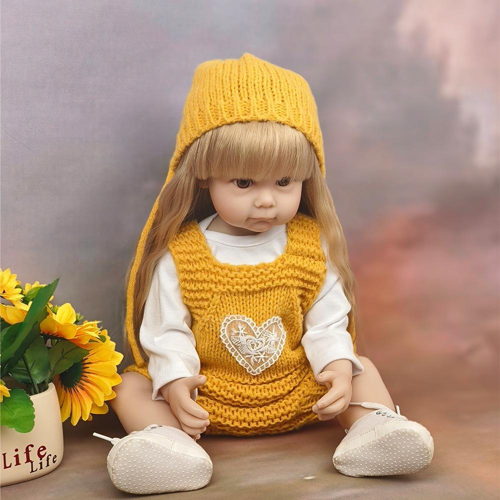 55 см силиконовая кукла реборн всего тела Магги, милые наклеенные длинные золотые волосы, кукла для новорожденных, живая девочка, детские куклы, игрушки для детей, детский душ, игровой домик, игрушка