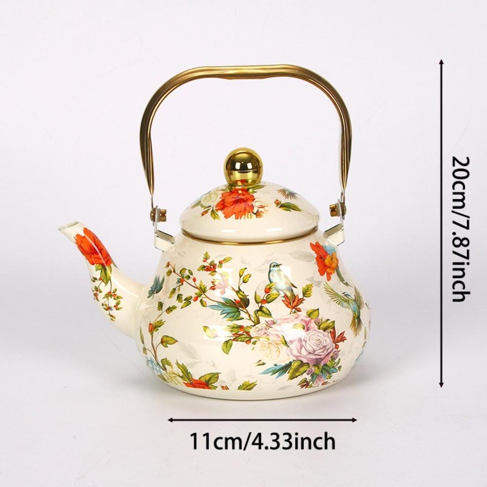 Chinese Style Enamel Teapot Floral Enameled Tea Jug New Water Kettle