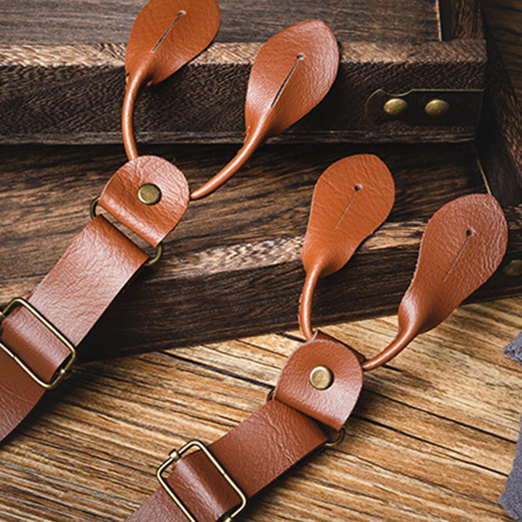 Stylish Classical Suspenders Adjustable Suspenders PU Chain Metal Clip Brown PU Belt for Wedding Business Wear