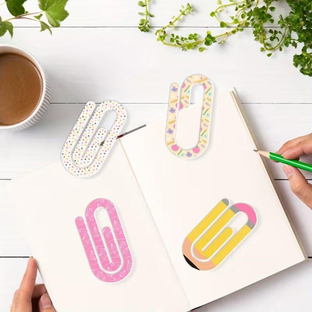 4pcs Acrylic Paperclip Bookmark Creative Document Bookmark Notebooks Paper Clips Stationery Tool