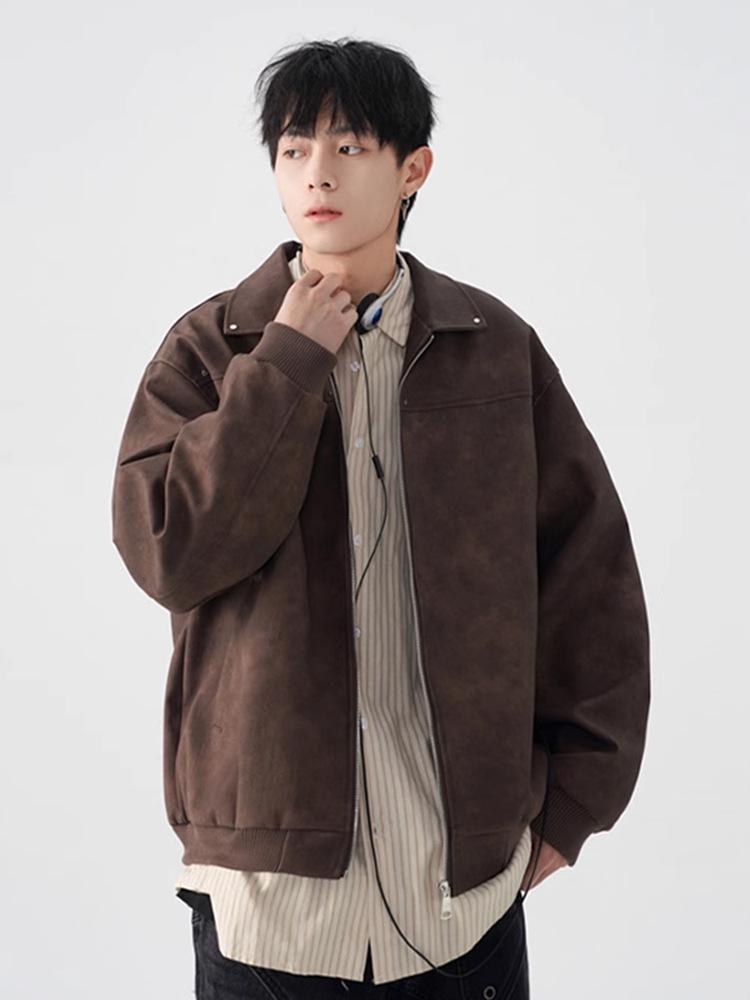 Унисекс Американская Ретро Куртка Maelard: Весенне-осеннее кожаное пальто мотоциклетного стиля с отложным воротником и заклепками.