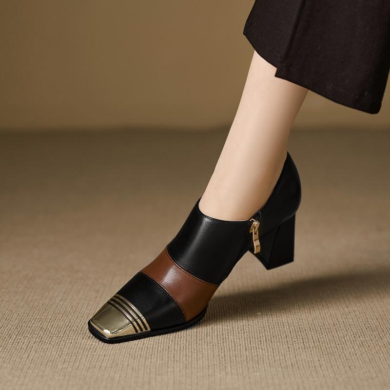 Мода 2026 Весна Новые Женские Туфли Натуральная Кожа Базовые Лодочки Толстый Высокий Каблук Слипоны Офисные Туфли Весна Комфорт Повседневная Обувь Женщина