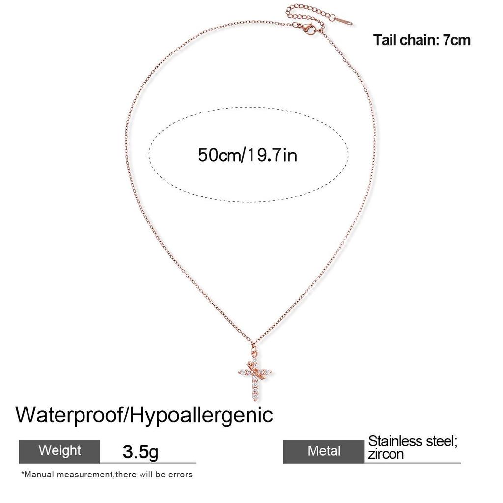Циркониевый крест, чокер из нержавеющей стали - Элегантное элитное ожерелье на ключицу
