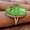 Green Copper Turquoise Oval Gemstone Ring, Solid 925 Sterling Silver Ring, Birthday Anniversary Gift, Handmade Jewelry