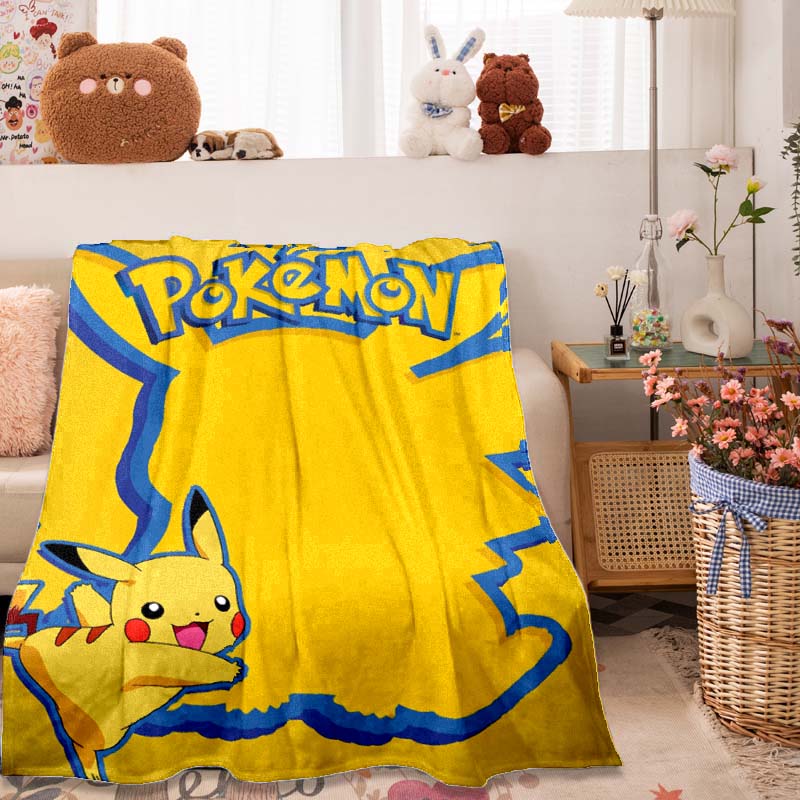 2026 New1PC Pokémon Pikachu Pattern Blanket Warm Soft Fluffy Kids and Adults Sofa Bed Throw Blanket Outdoor Travel Camping Luxur