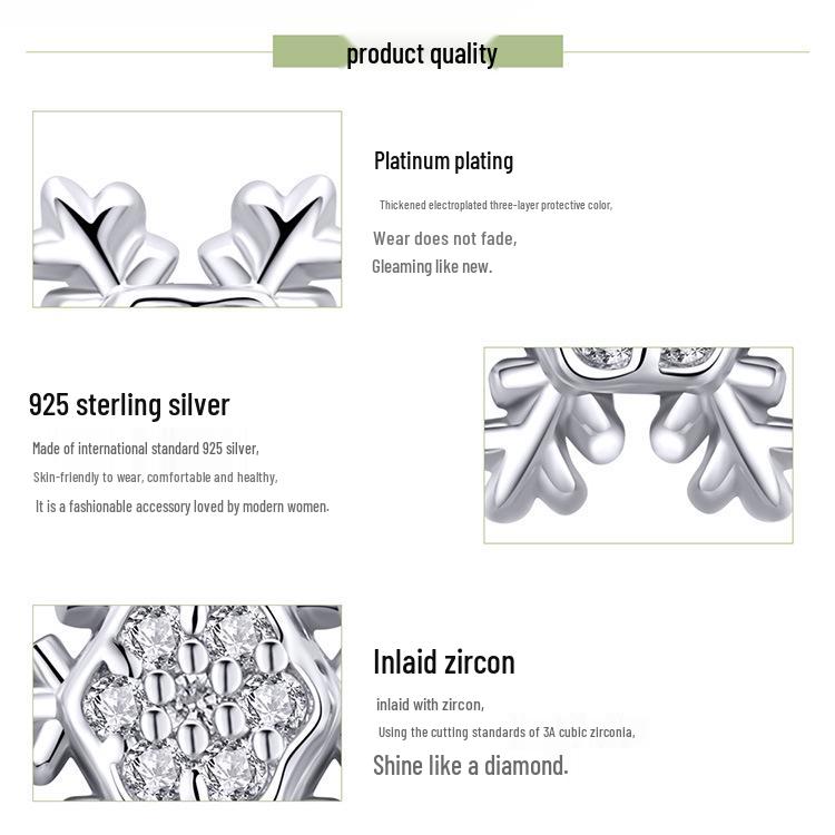 Европейские и американские рождественские серьги-снежинки из серебра S925, универсальные с покрытием из белого золота BSE009