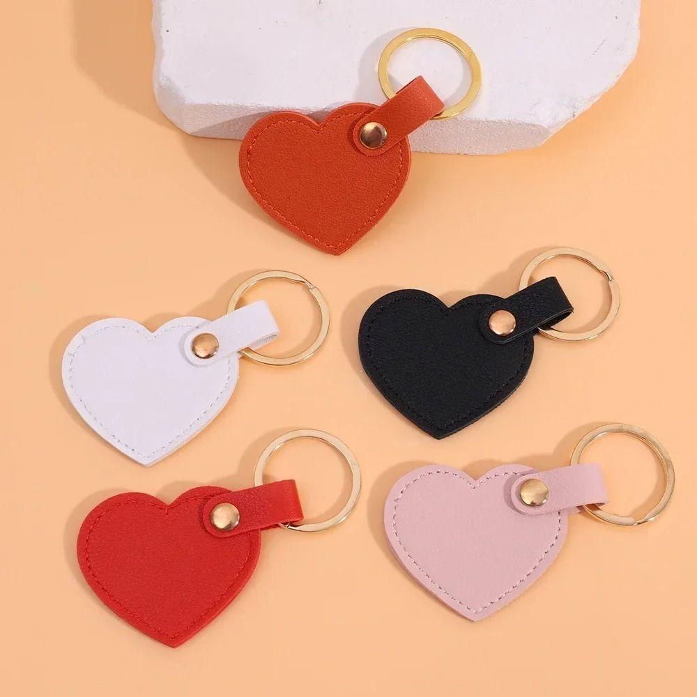Simple Leather Heart Keyring Fashion Colorful Pendant Classic Heart Shape Keychain Bag Hanging