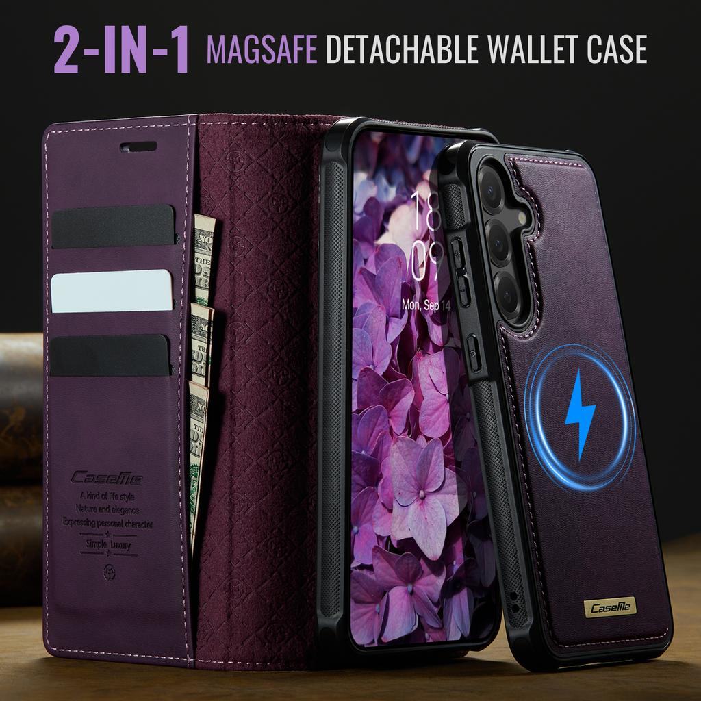 For Samsung Galaxy S25/Galaxy S24 Case CASEME C49 Compatible with MagSafe RFID Blocking Detachable Wallet Leather Phone Cover