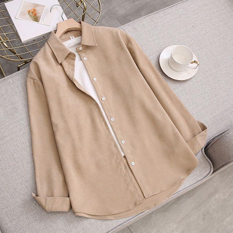 Модная и шикарная белая блузка, свободная и удобная рубашка однотонного цвета в корейском стиле для женщин, подходит для весны и осени.